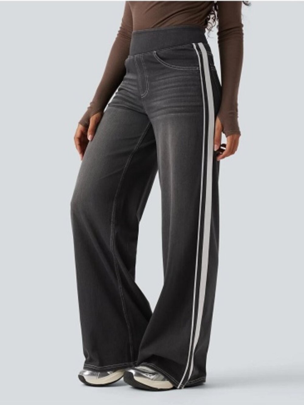 Halara Flex™ High Waisted Stripe Wide Leg Washed Jeans NEW, Size M Regular